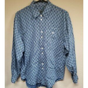 Liz Wear Womens Button Down Blouse Shirt Small Blue Printed Long Sleeve Casual